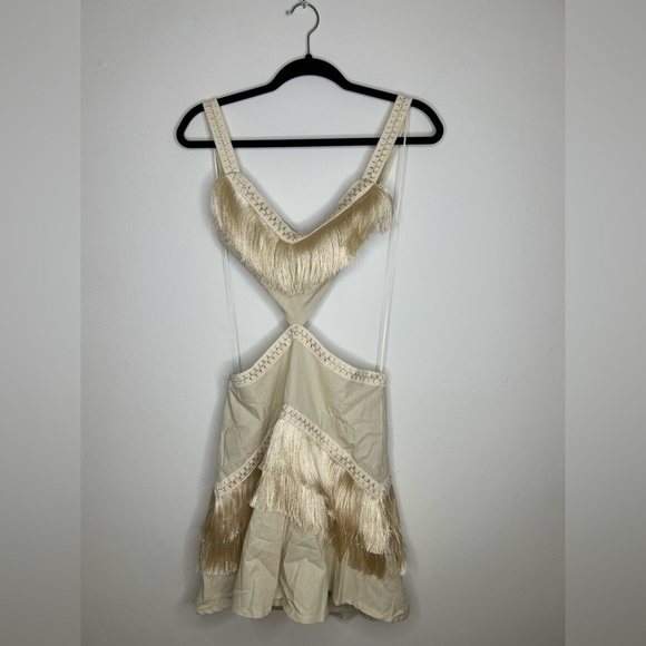 NWT 12th Tribe Haven Ivory Fringe Cutout Mini Dress - Picture 4 of 10